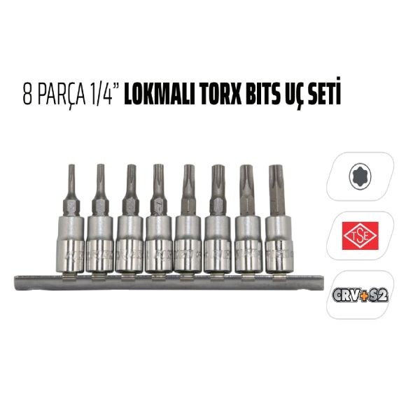 Rico 8 Parça 1/4 Lokmalı Deliksiz Torx Uç Lokma Takımı - 007-Rc7023