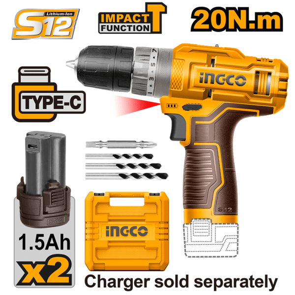 Ingco Şarjlı Matkap Darbeli Li-Ion Akülü Vidalama Cidli12202 - Cidli12202