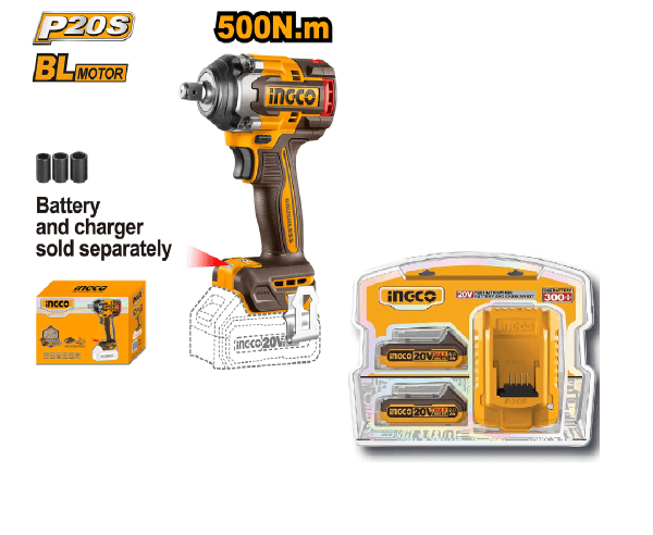 Ingco 1/2 20V 2.0Ah Akülü Darbeli Şarjlı Somun Sökme 500Nm - Ciwli20501-2020