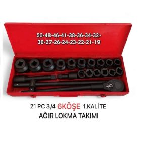 3/4 Havalı Kısa Lokma Takımı Siyah Darbeli Ağır Lokma Seti 21 Parça - Hps3420